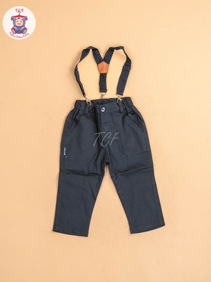 Navy Blue - Half Sleeves Shirts & Shorts Set With Suspender & Bow