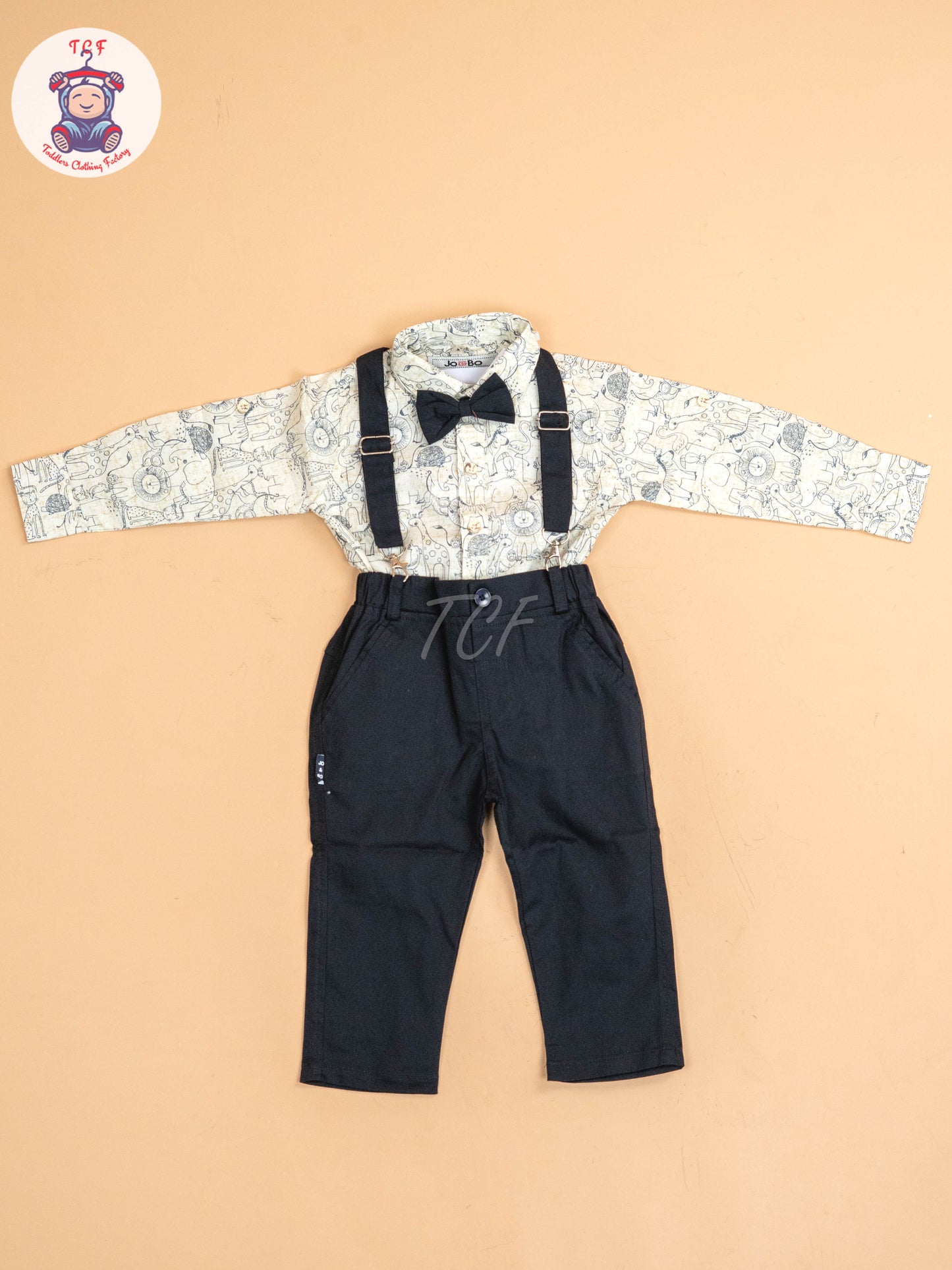 Navy Blue - Half Sleeves Shirts & Shorts Set With Suspender & Bow