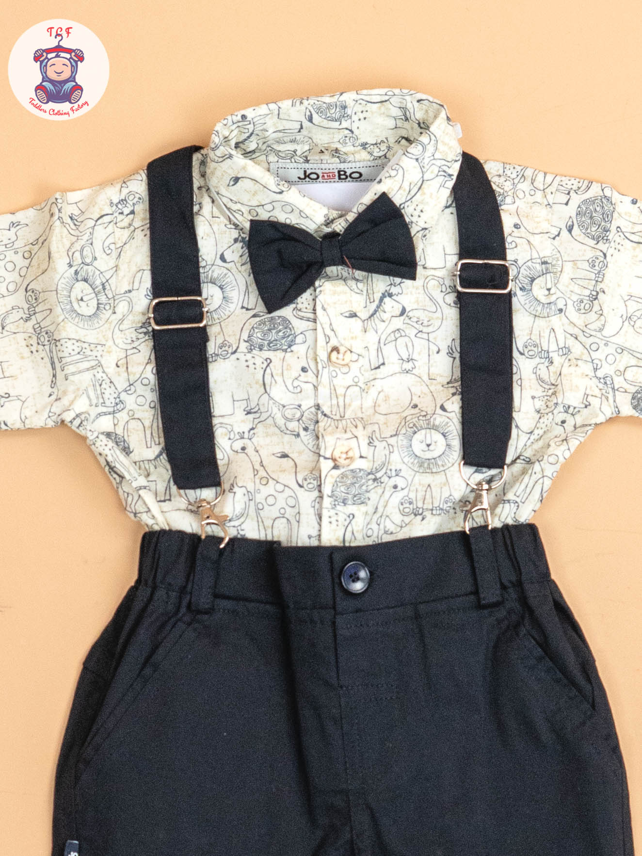 Navy Blue - Half Sleeves Shirts & Shorts Set With Suspender & Bow