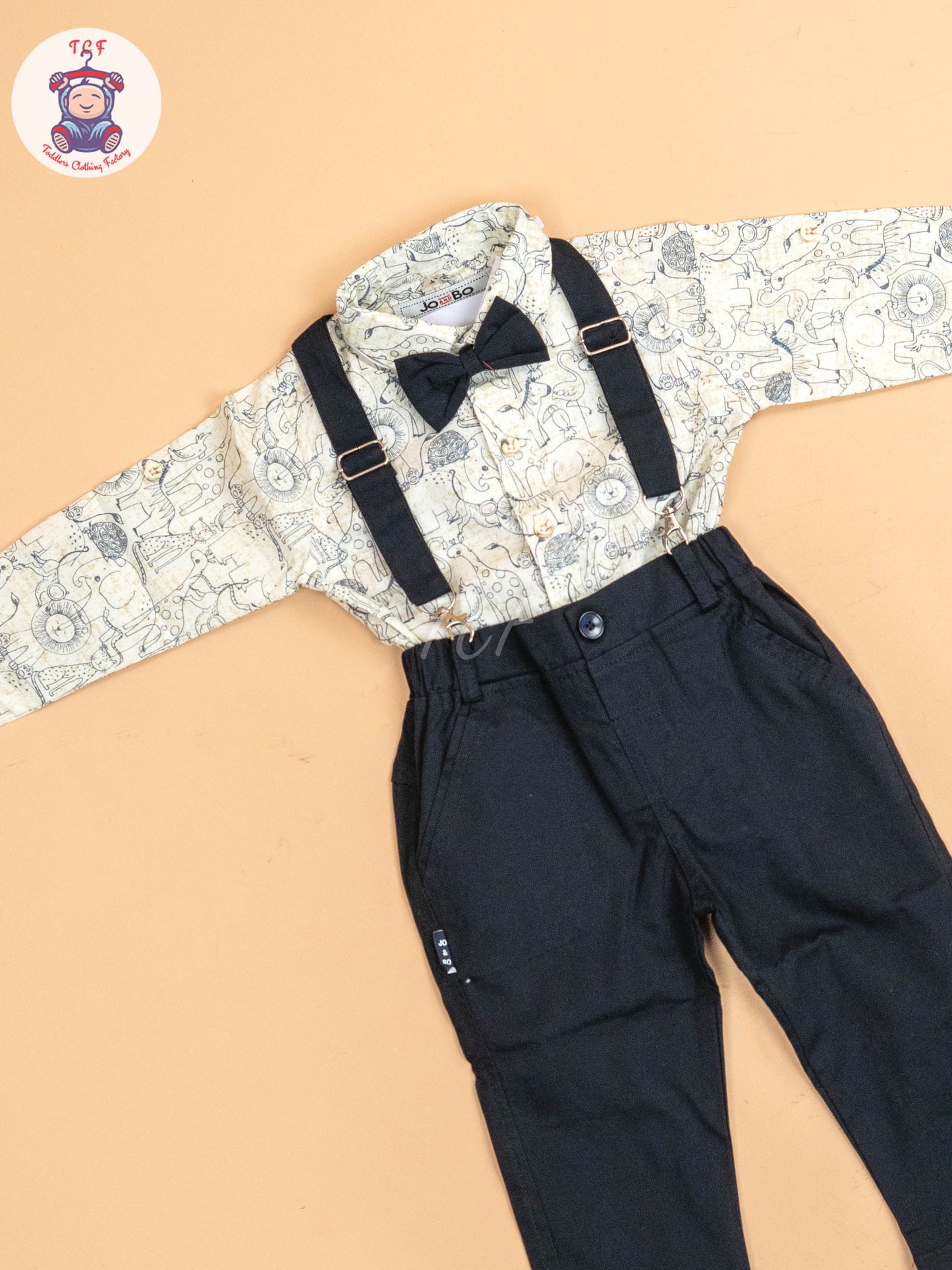 Navy Blue - Half Sleeves Shirts & Shorts Set With Suspender & Bow