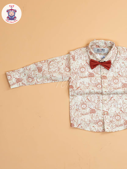 Rust - Half Sleeves Shirts & Shorts Set With Suspender & Bow