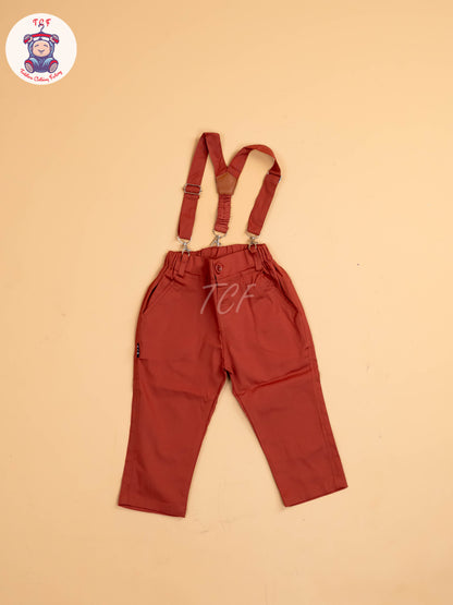 Rust - Half Sleeves Shirts & Shorts Set With Suspender & Bow