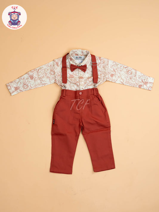 Rust - Half Sleeves Shirts & Shorts Set With Suspender & Bow