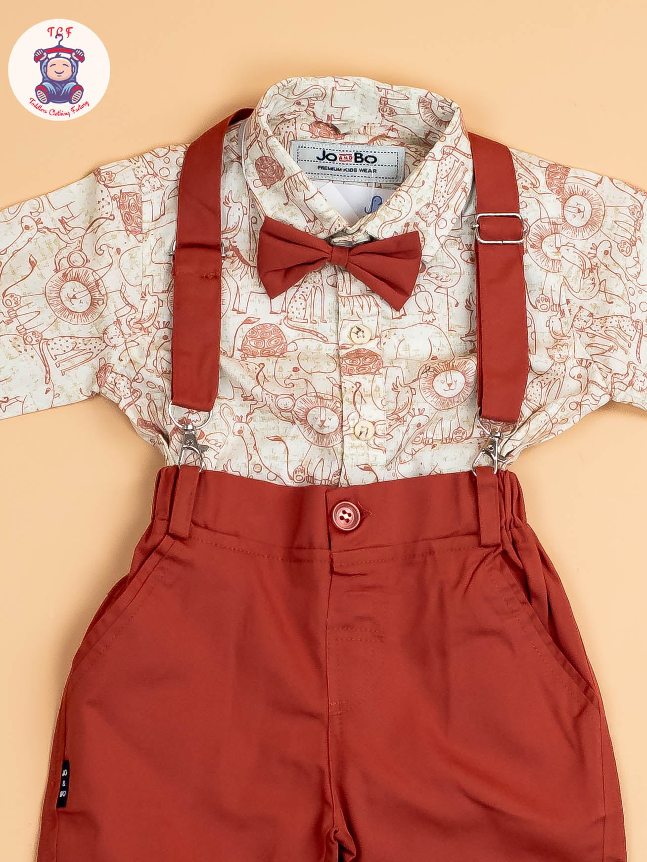 Rust - Half Sleeves Shirts & Shorts Set With Suspender & Bow