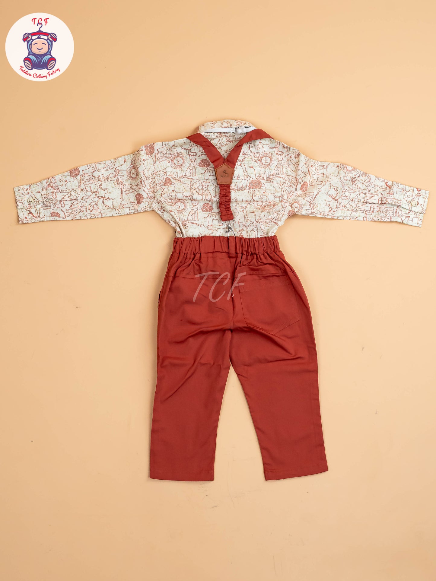 Rust - Half Sleeves Shirts & Shorts Set With Suspender & Bow