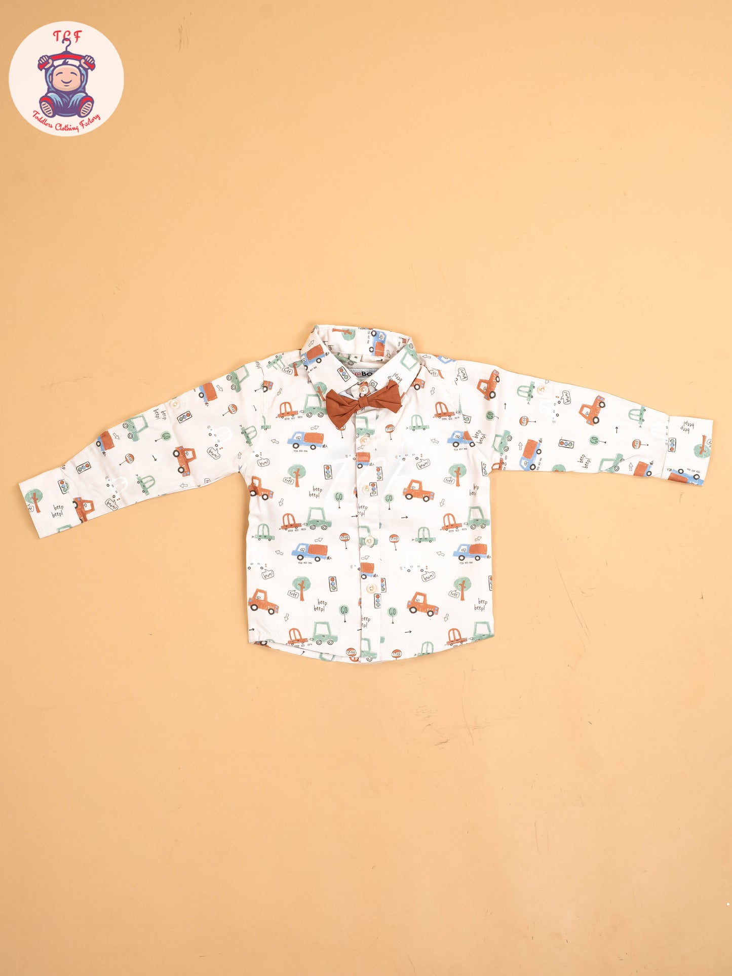 Beige -  Half Sleeves Shirts & Shorts Set With Suspender & Bow