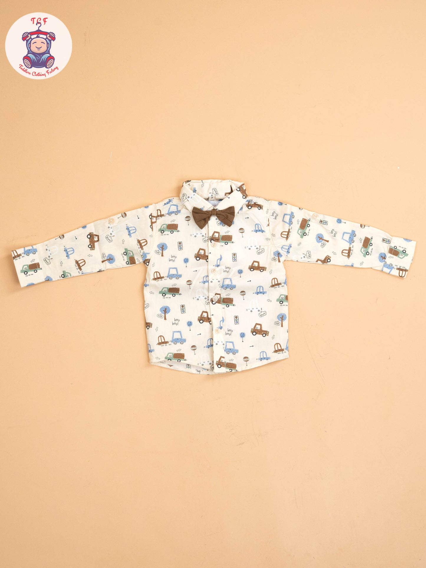 Brown - Half Sleeves Shirts & Shorts Set With Suspender & Bow