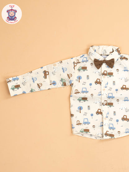 Brown - Half Sleeves Shirts & Shorts Set With Suspender & Bow