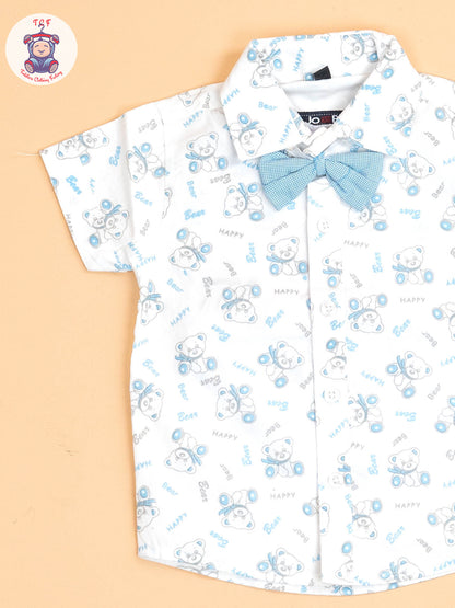Blue - Half Sleeves Shirts & Shorts Set With Suspender & Bow