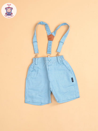 Blue - Half Sleeves Shirts & Shorts Set With Suspender & Bow
