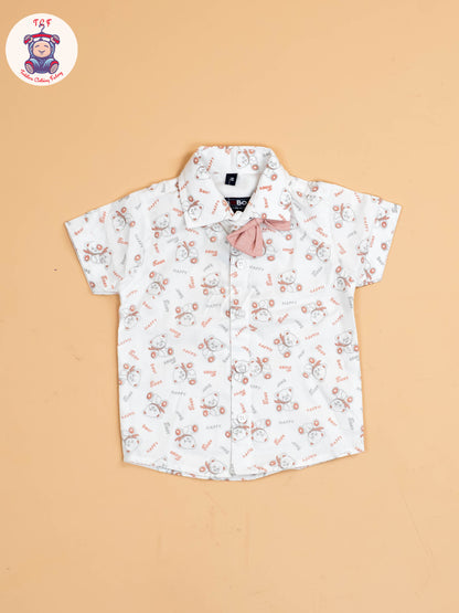 Pink - Half Sleeves Shirts & Shorts Set With Suspender & Bow