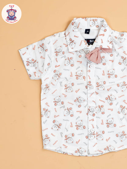 Pink - Half Sleeves Shirts & Shorts Set With Suspender & Bow