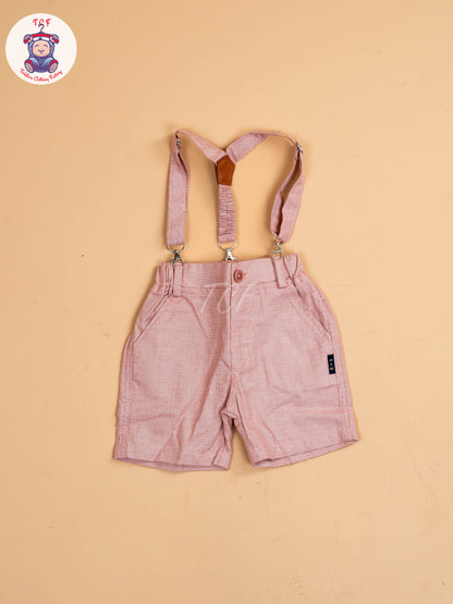 Pink - Half Sleeves Shirts & Shorts Set With Suspender & Bow