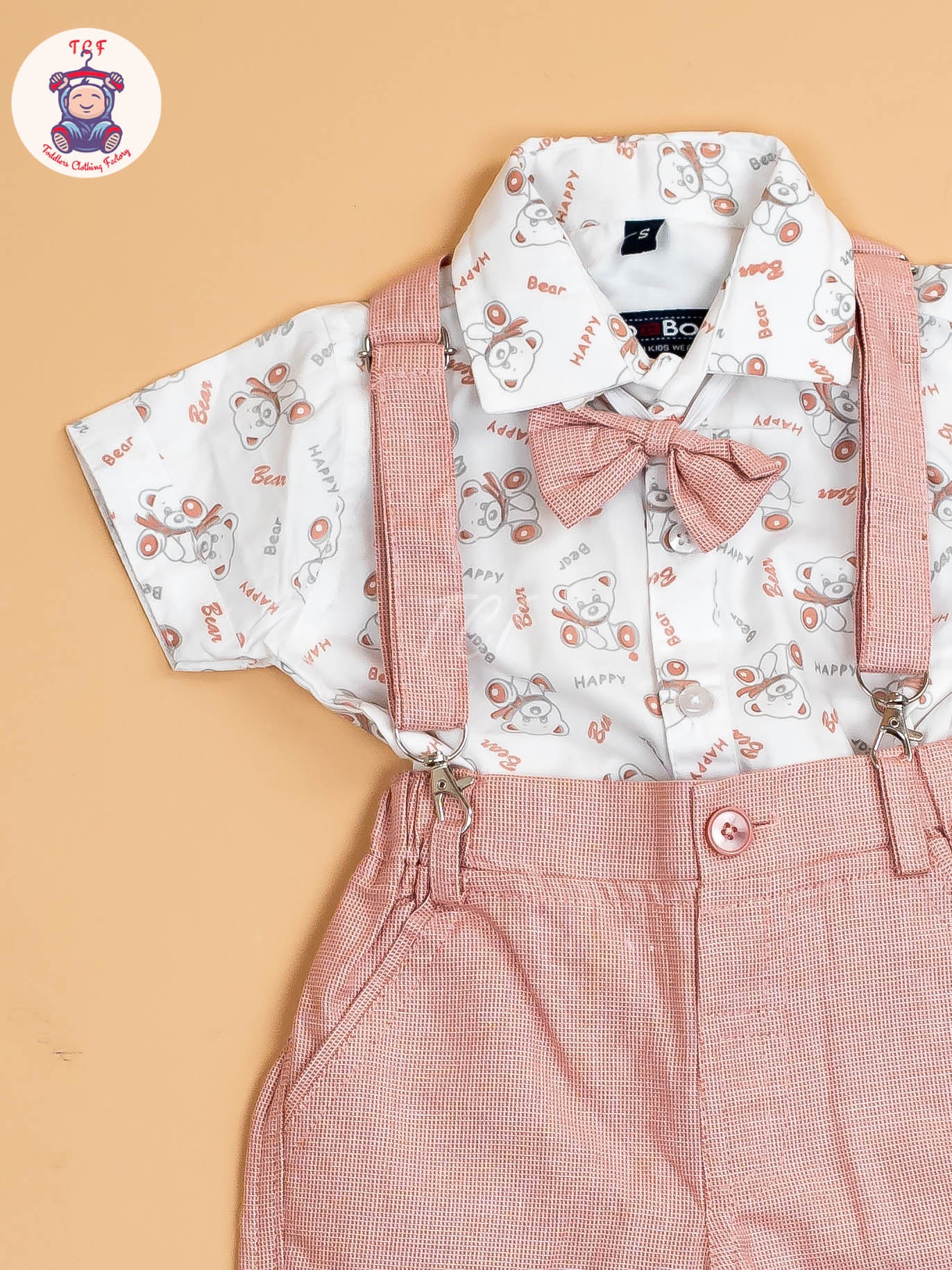Pink - Half Sleeves Shirts & Shorts Set With Suspender & Bow