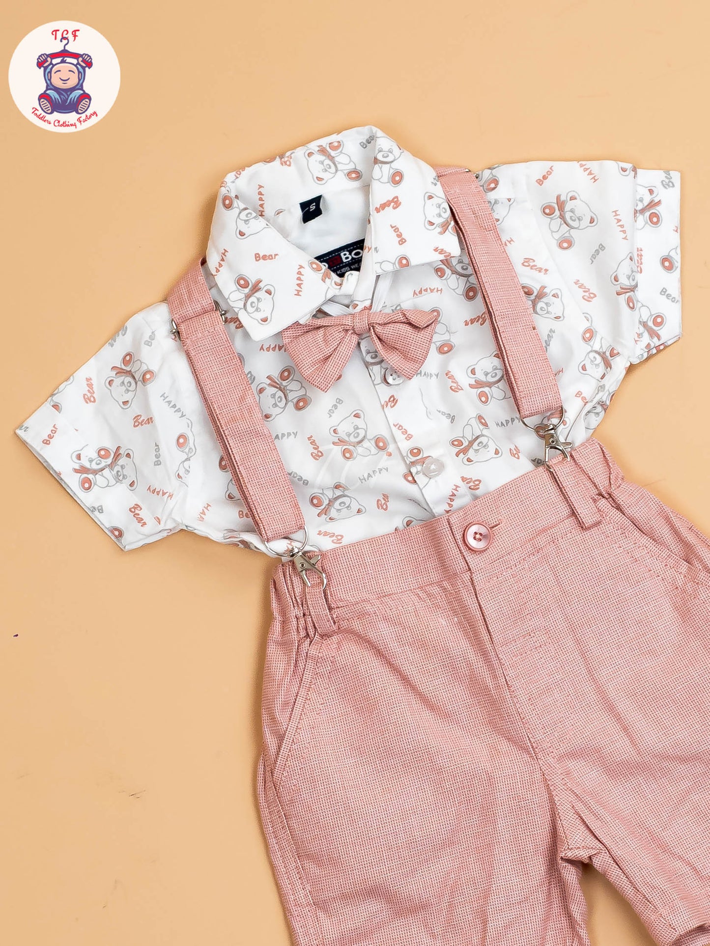 Pink - Half Sleeves Shirts & Shorts Set With Suspender & Bow