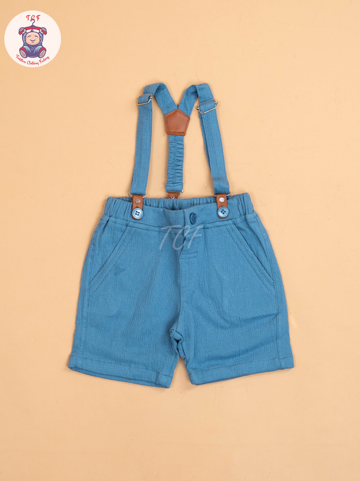 Blue -  Half Sleeves Shirts & Shorts Set With Suspender & Bow