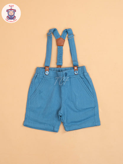 Blue -  Half Sleeves Shirts & Shorts Set With Suspender & Bow