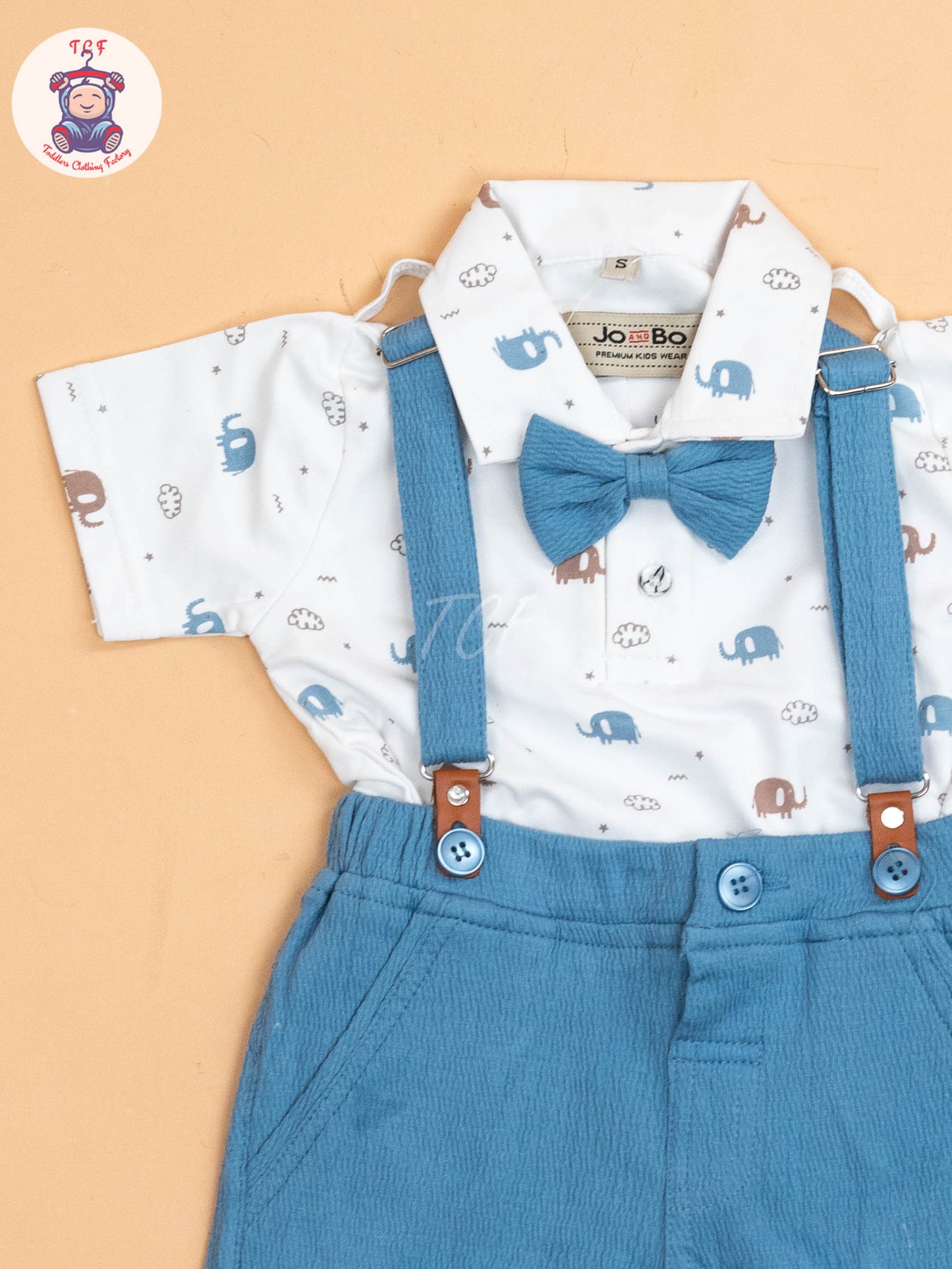 Blue -  Half Sleeves Shirts & Shorts Set With Suspender & Bow