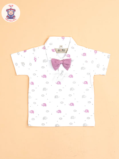 Purple - Half Sleeves Shirts & Shorts Set With Suspender & Bow