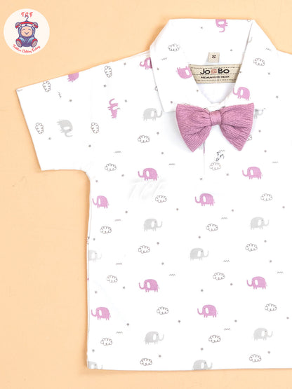 Purple - Half Sleeves Shirts & Shorts Set With Suspender & Bow
