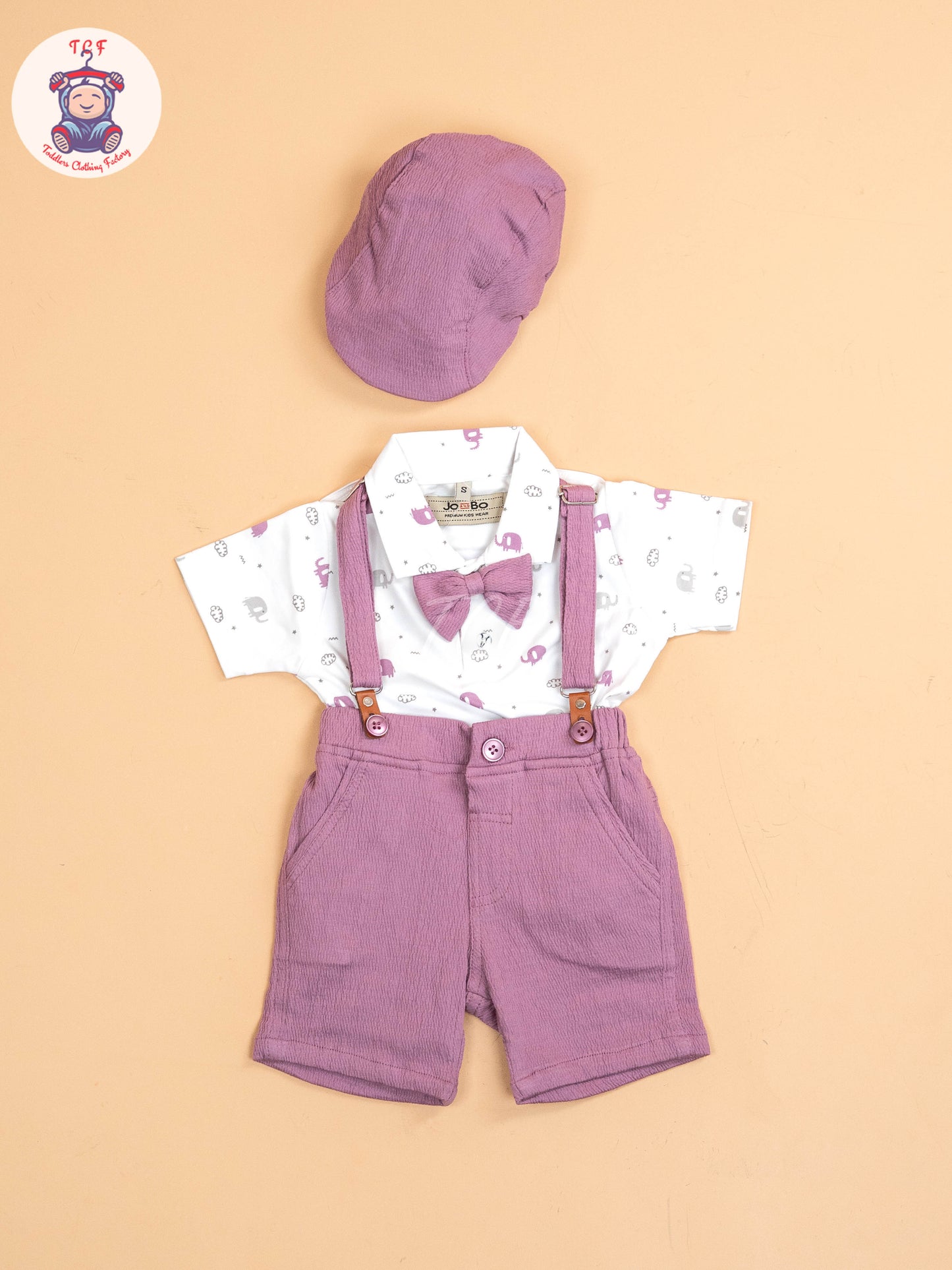 Purple - Half Sleeves Shirts & Shorts Set With Suspender & Bow
