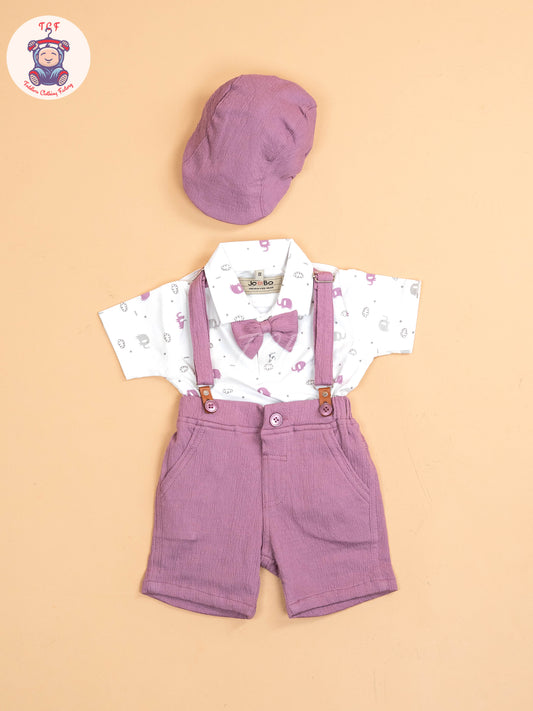 Purple - Half Sleeves Shirts & Shorts Set With Suspender & Bow