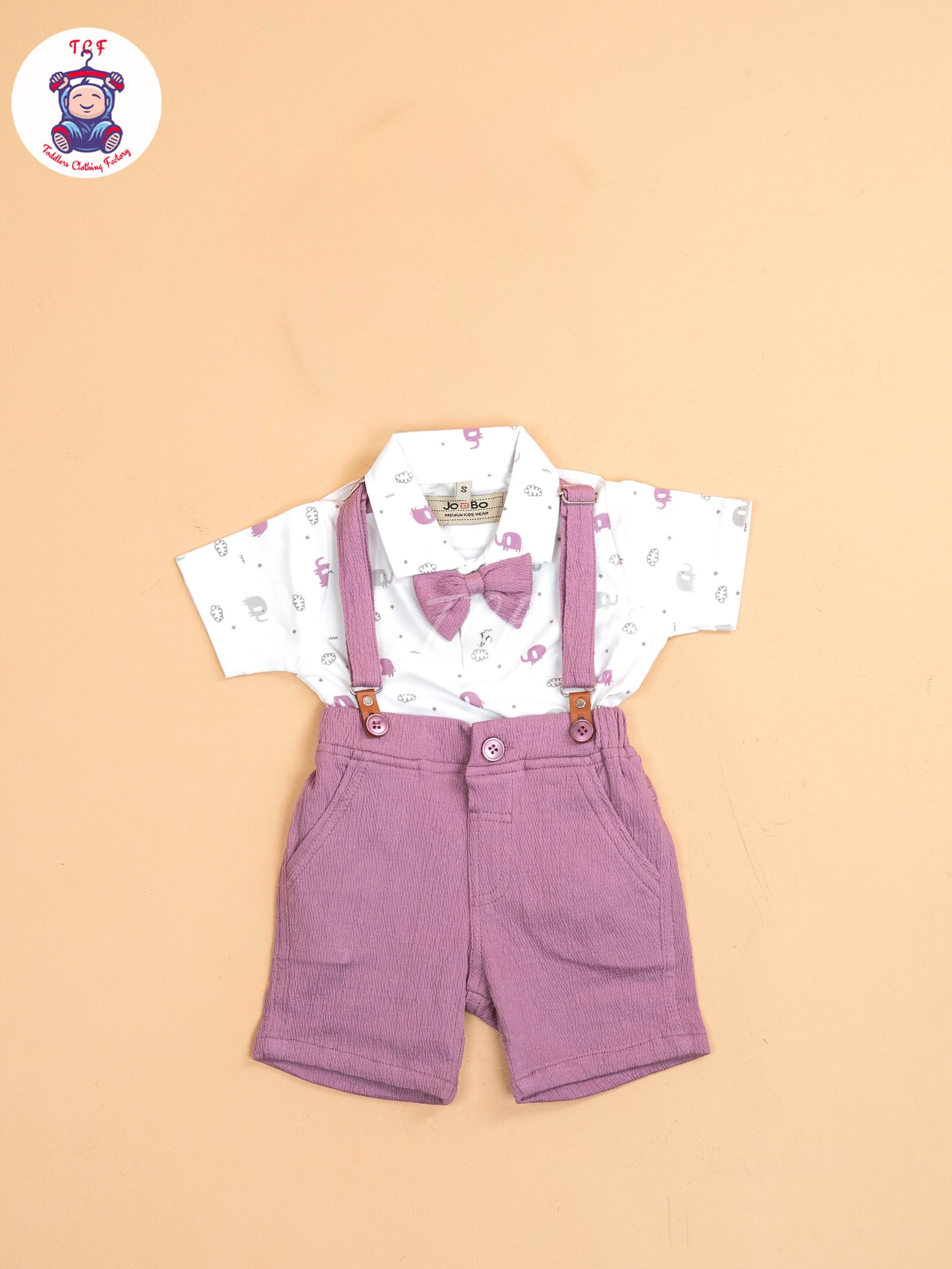 Purple - Half Sleeves Shirts & Shorts Set With Suspender & Bow