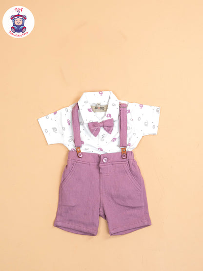 Purple - Half Sleeves Shirts & Shorts Set With Suspender & Bow