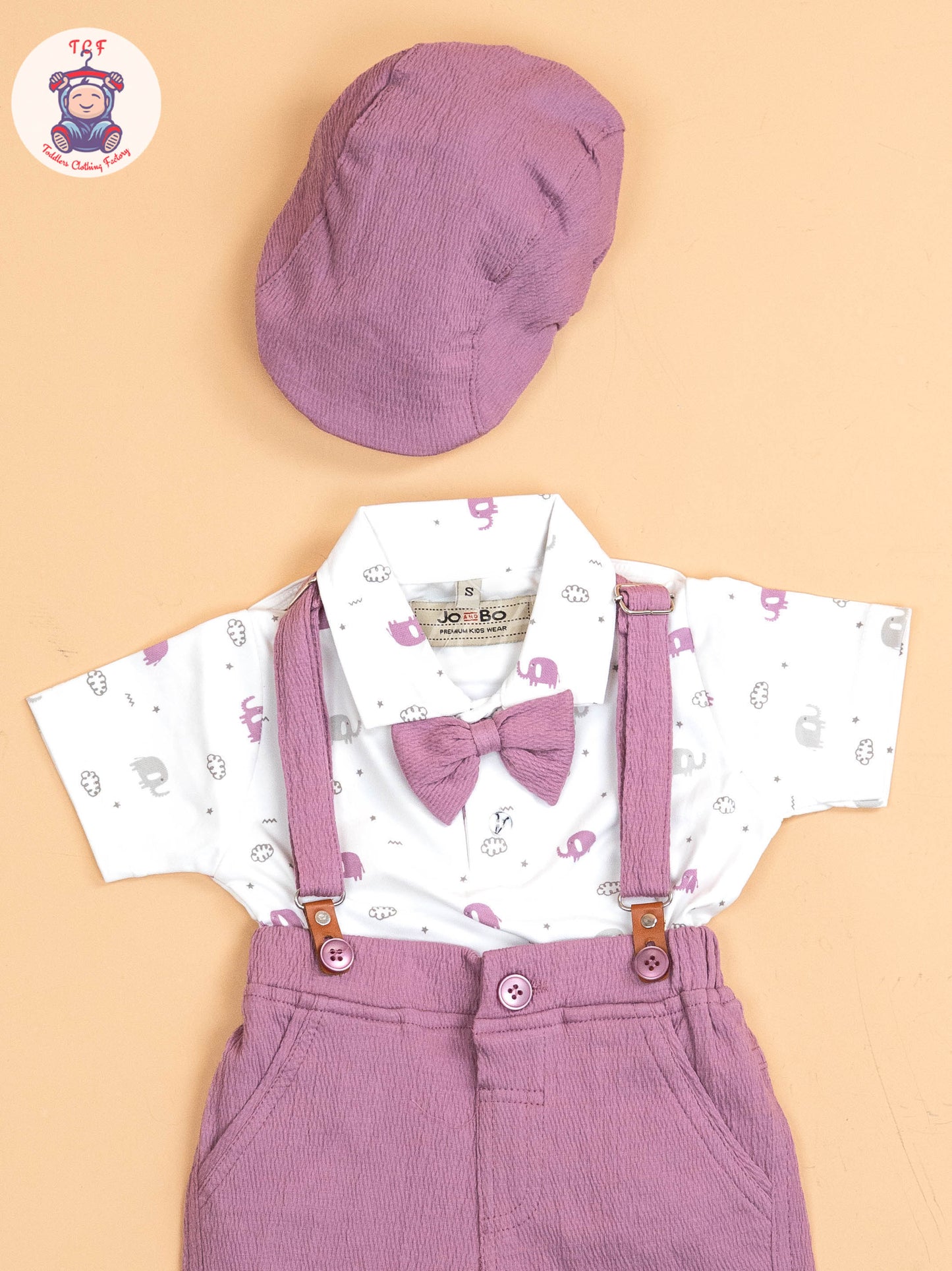 Purple - Half Sleeves Shirts & Shorts Set With Suspender & Bow