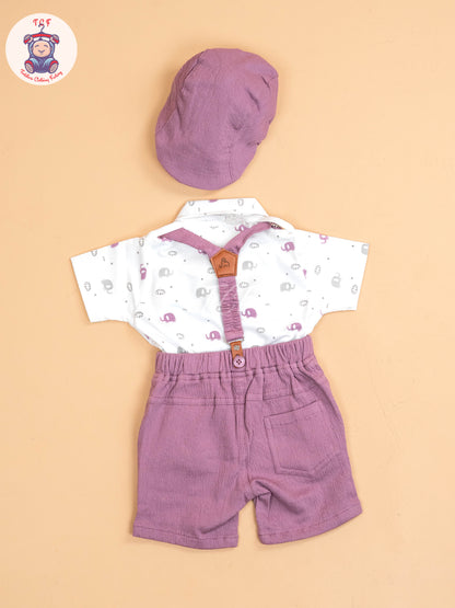 Purple - Half Sleeves Shirts & Shorts Set With Suspender & Bow