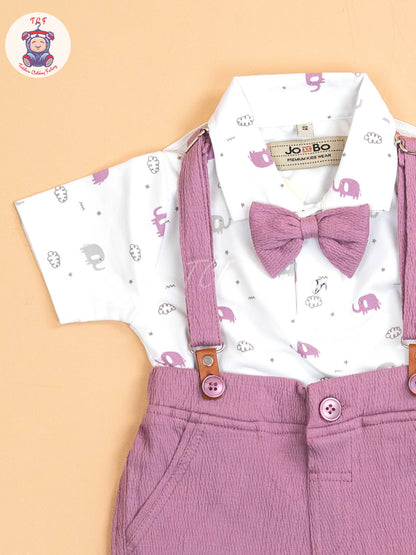 Purple - Half Sleeves Shirts & Shorts Set With Suspender & Bow