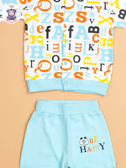 Sky -Printed Full Hand Shirt With Plain Pant