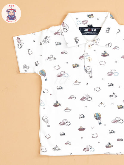 White & Rust - Half Sleeves Shirts & Shorts Set With Suspender & Bow