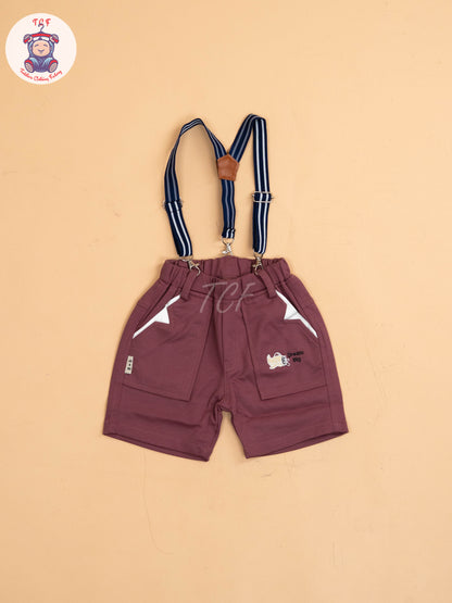 White & Rust - Half Sleeves Shirts & Shorts Set With Suspender & Bow
