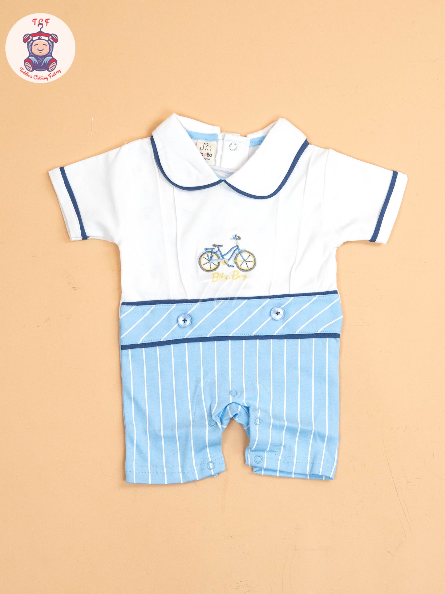 White & Sky Blue  - Cotton Half Rompers