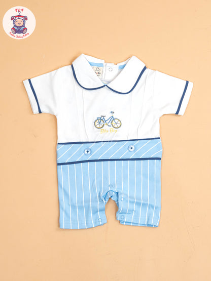 White & Sky Blue  - Cotton Half Rompers
