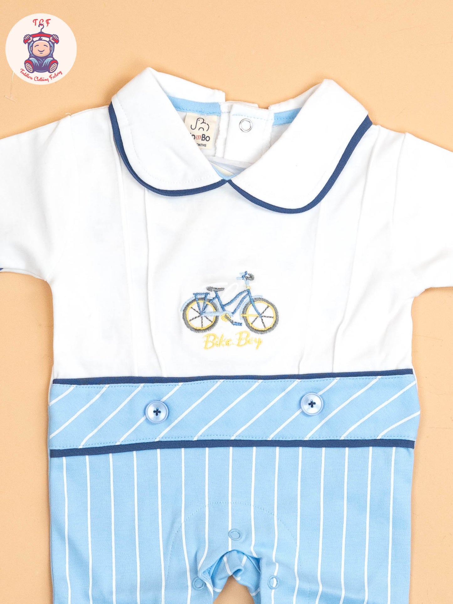White & Sky Blue  - Cotton Half Rompers