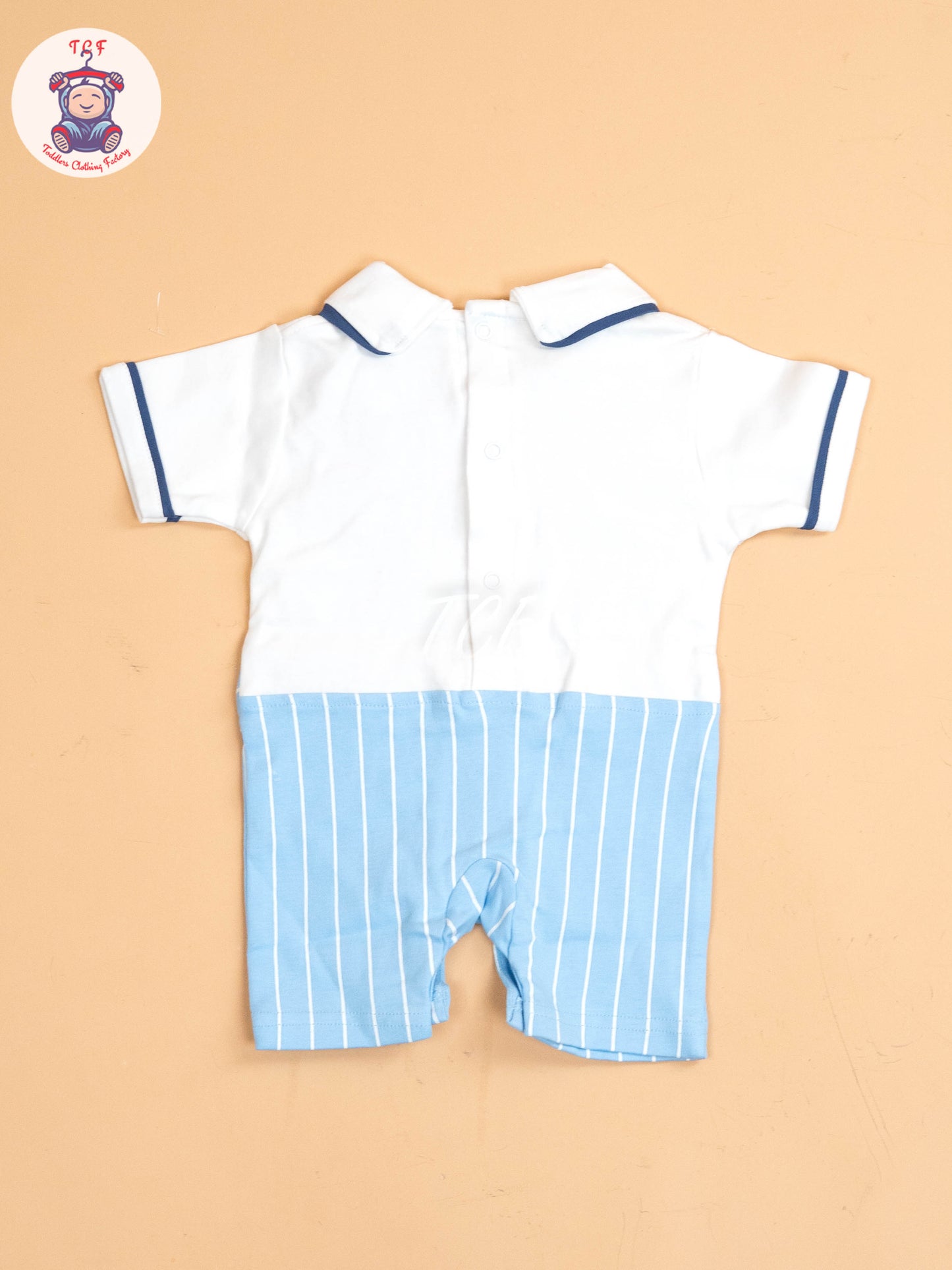 White & Sky Blue  - Cotton Half Rompers