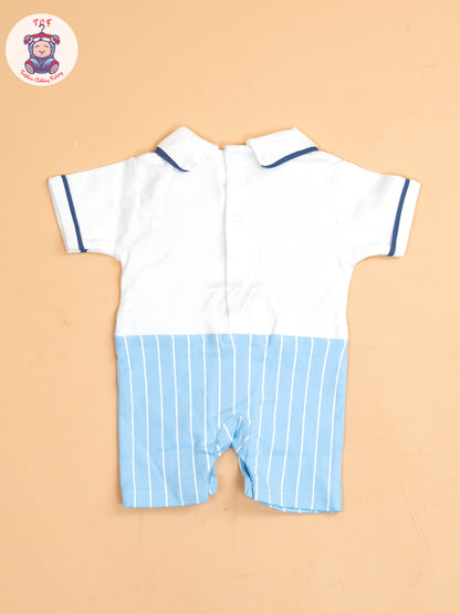 White & Sky Blue  - Cotton Half Rompers