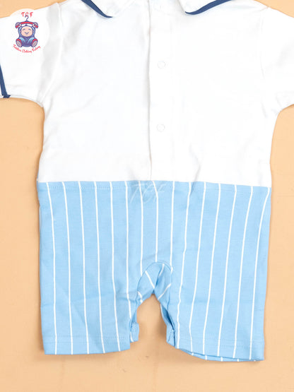 White & Sky Blue  - Cotton Half Rompers