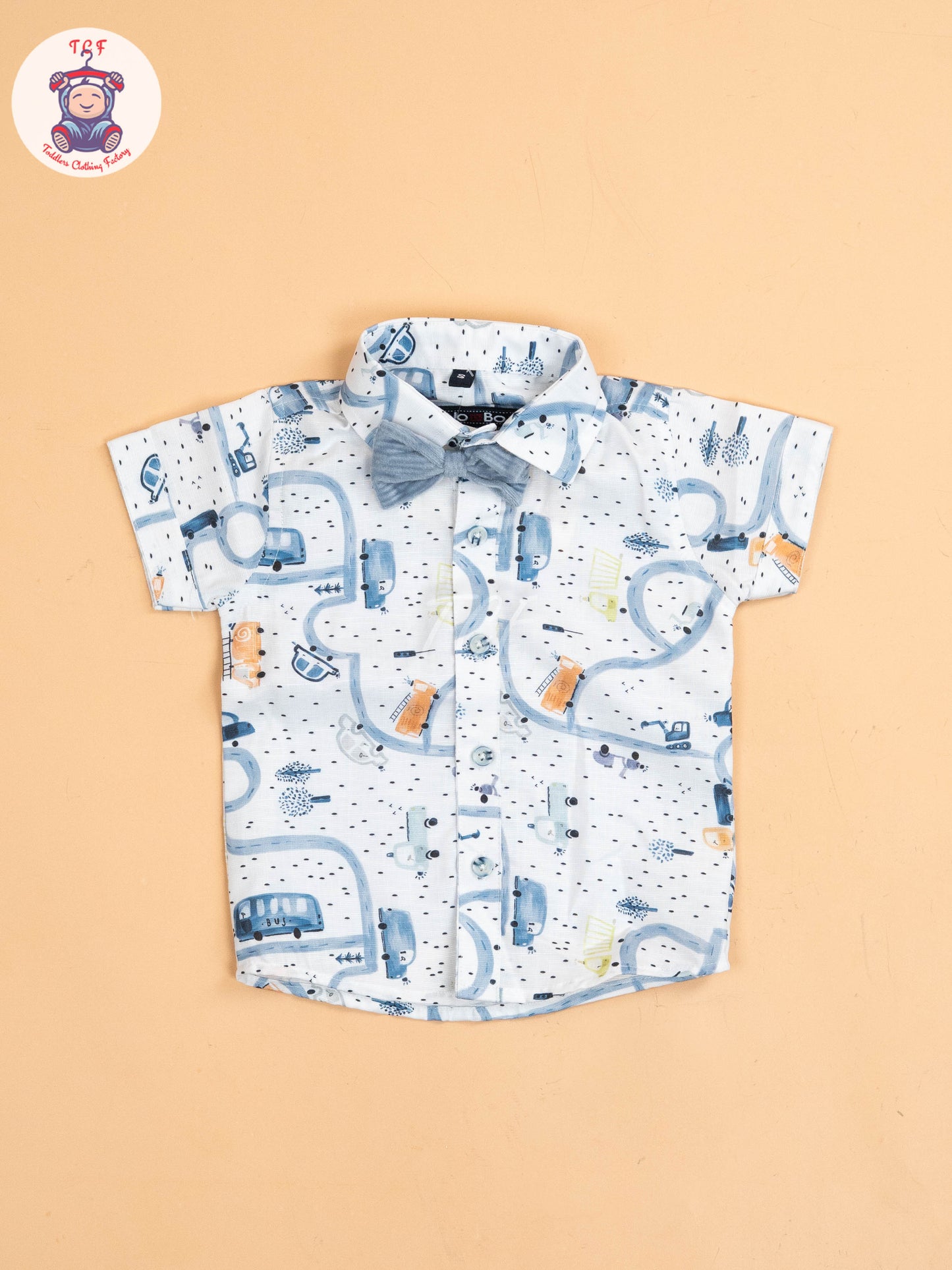 White & Grey - Half Sleeves Shirts & Shorts Set With Suspender & Bow