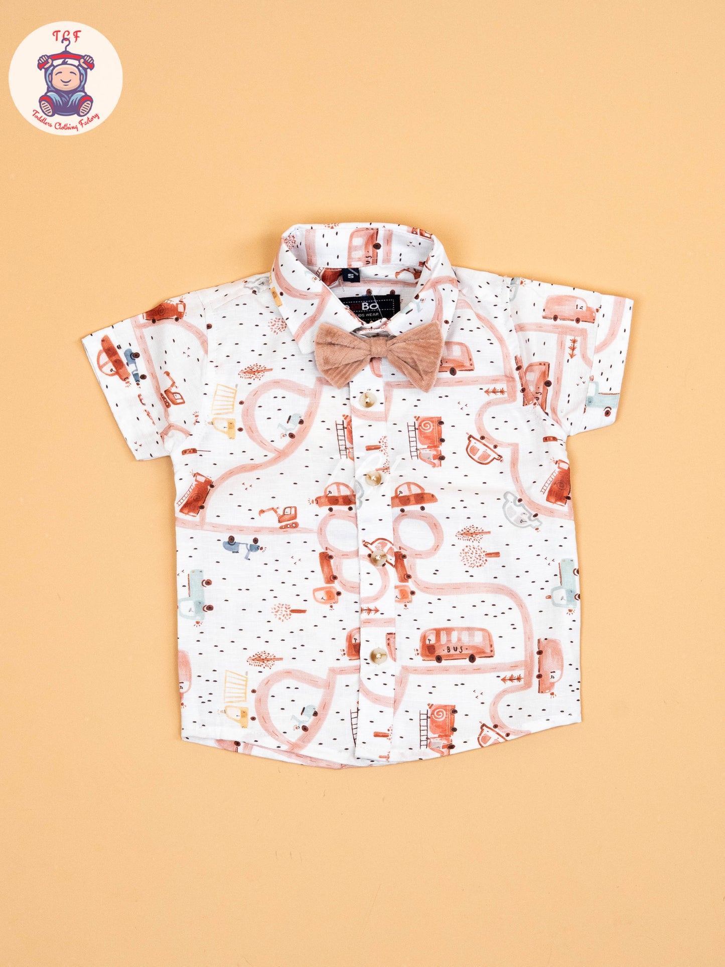 White & Peach - Half Sleeves Shirts & Shorts Set With Suspender & Bow