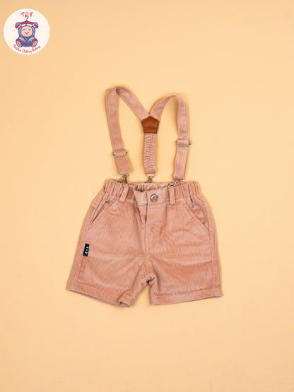White & Peach - Half Sleeves Shirts & Shorts Set With Suspender & Bow