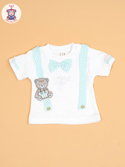 White & Lite Green- T-Shirts & Shorts