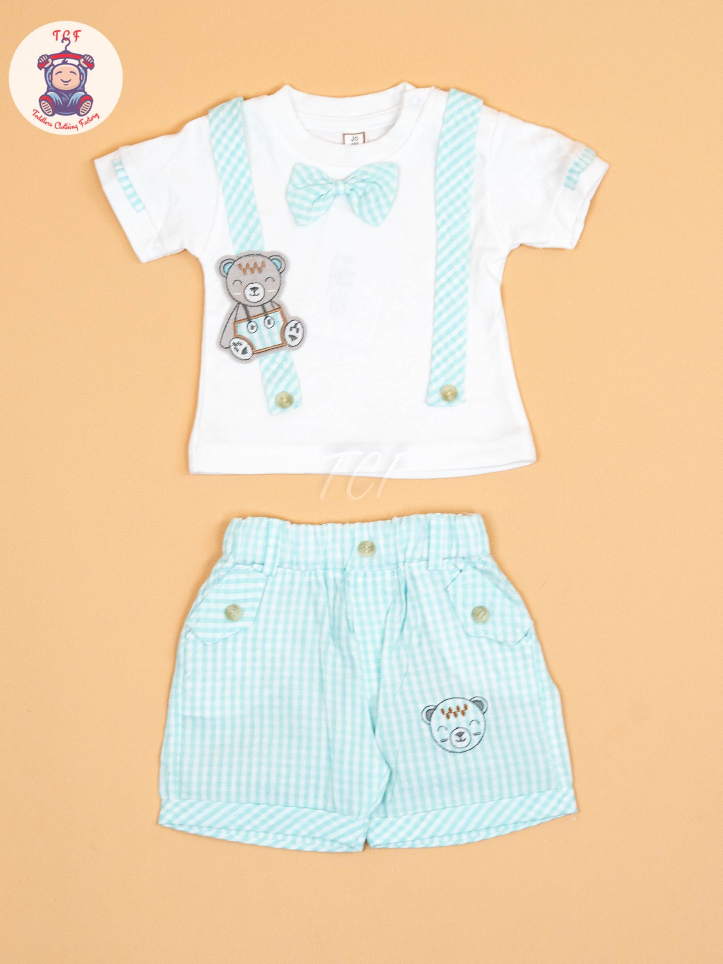 White & Lite Green- T-Shirts & Shorts