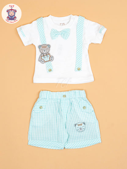 White & Lite Green- T-Shirts & Shorts
