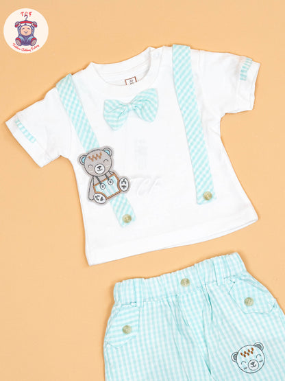 White & Lite Green- T-Shirts & Shorts