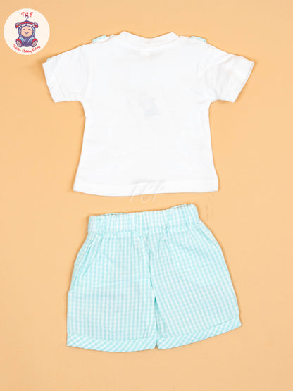 White & Lite Green- T-Shirts & Shorts