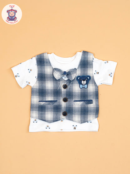 White  & Navy Blue - T- Shirts & Shorts