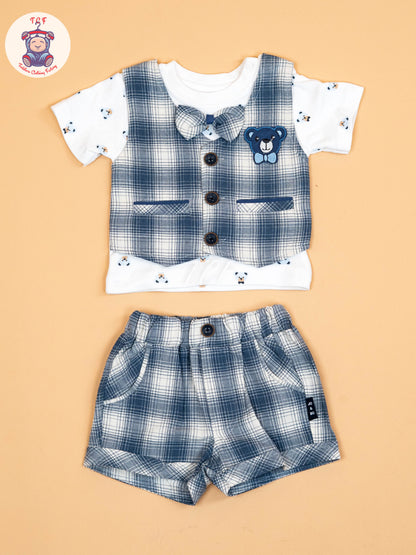 White  & Navy Blue - T- Shirts & Shorts